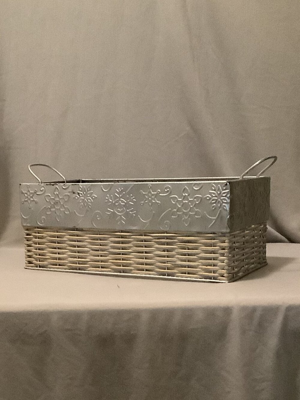 Boho Farmhouse Wicker Galvanized Metal Rectangular Basket } Planter-Shabby Chic